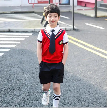 Colors Children Cotton Korean Japanese Student School Uniforms Girls Boys Kid Collar Shirt Top Pleated Skirt Shorts Tie Outfits