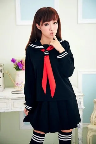 JK Japanese School sailor uniform fashion school class navy sailor school uniforms for Cosplay girls suit 3 Pcs / Set