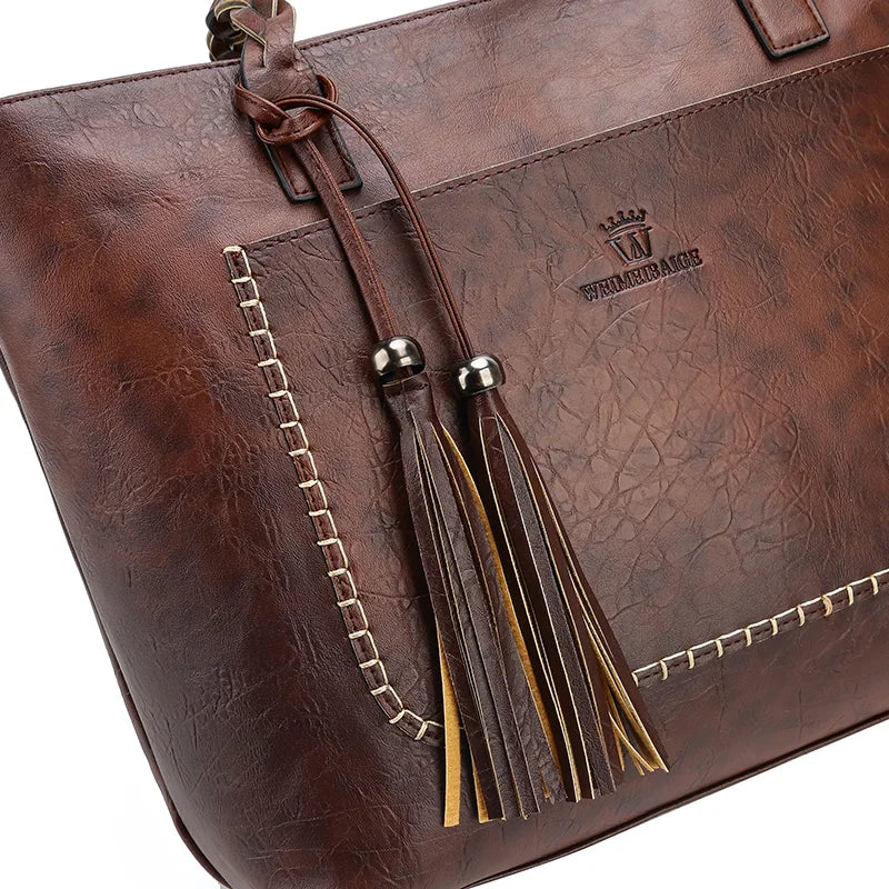 Women Messenger Bags Leather Daily Luxury Tassel Leather Handbags Female Designer Bag Vintage Big Tote Shoulder Bag High Quality