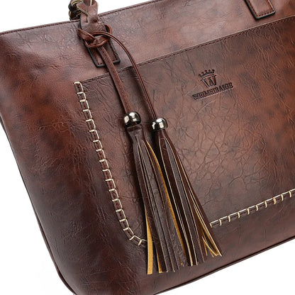 Women Messenger Bags Leather Daily Luxury Tassel Leather Handbags Female Designer Bag Vintage Big Tote Shoulder Bag High Quality