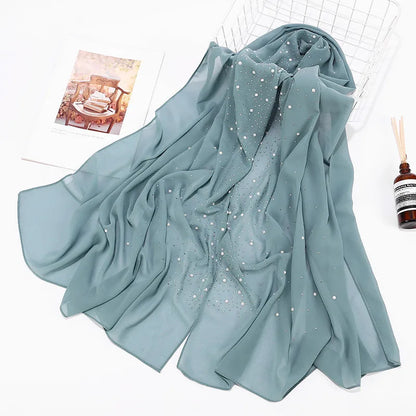 180*70CM New Plain Diamond Beads Bubble Chiffon Instant Hijab Shawls Solid Thick Head Wraps Foulard Sjaal Muslim Bonnet Cachecol