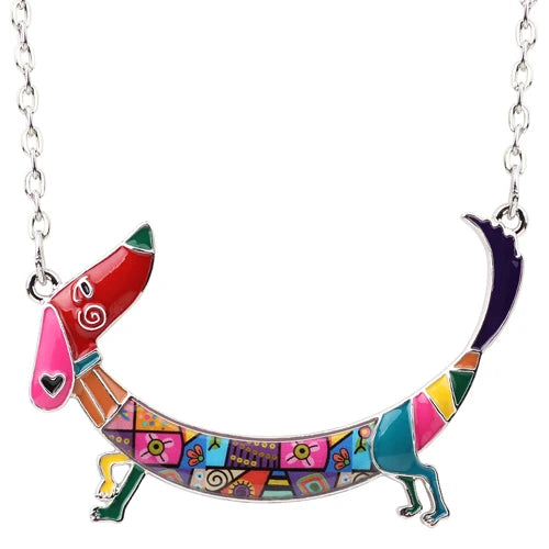 Bonsny Statement Maxi Metal Chain Enamel Pet Choker Dachshund Dog Necklace PendantCollar 2017 New Animal Jewelry For Women Girl