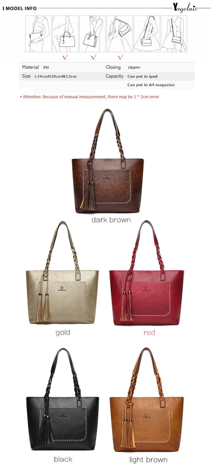 Women Messenger Bags Leather Daily Luxury Tassel Leather Handbags Female Designer Bag Vintage Big Tote Shoulder Bag High Quality