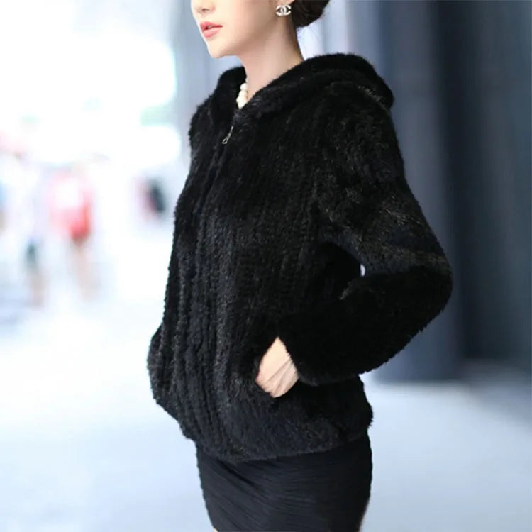 New Mink Fur Coat Women's Long-Sleeve Top Fashion All-Match Mink Knit Jacket Mink Knitted Fur Coat