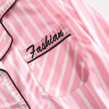 Women's Plus Size 7 Piece Soft Smooth Rayon Pajama Set, V-Neck Loungewear, Pink Striped Sleepwear