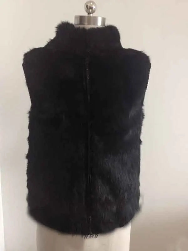 New Women Vintage Real Natural Rabbit Fur Vest with Zipper on Front Classical Style Factory Sale Female Dropshipping Gilet HP400
