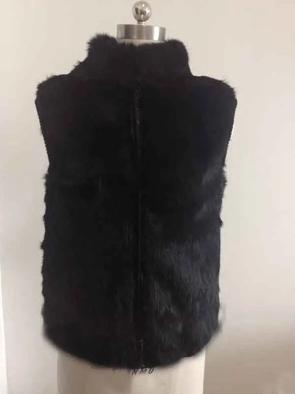 New Women Vintage Real Natural Rabbit Fur Vest with Zipper on Front Classical Style Factory Sale Female Dropshipping Gilet HP400