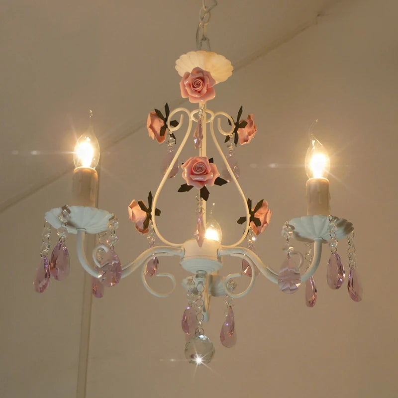 Pink Rose Wedding Chandelier Lighting Restaurant Chandeliers Crystal Lamp Ceiling Bedroom Chandelier Modern Lustre Crystal Light