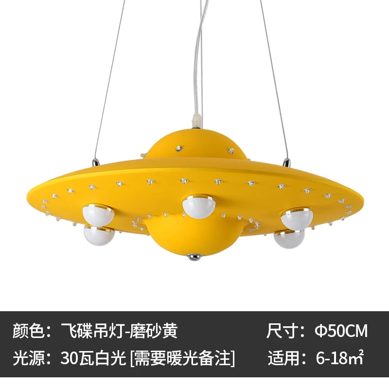 Colorful UFO Flying Saucers Chandelier Nordic Creative Boys Girls Kids Rooms Hanglamp Lights Bedrooms Mak Long Restaurant Lustre