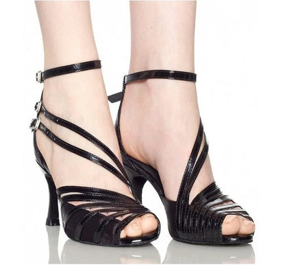 WUXIJIAO brand 2017  popular Skin black Satin women's Latin dance shoes Ballroom dancing shoes Salsa Samba Party Square shoes