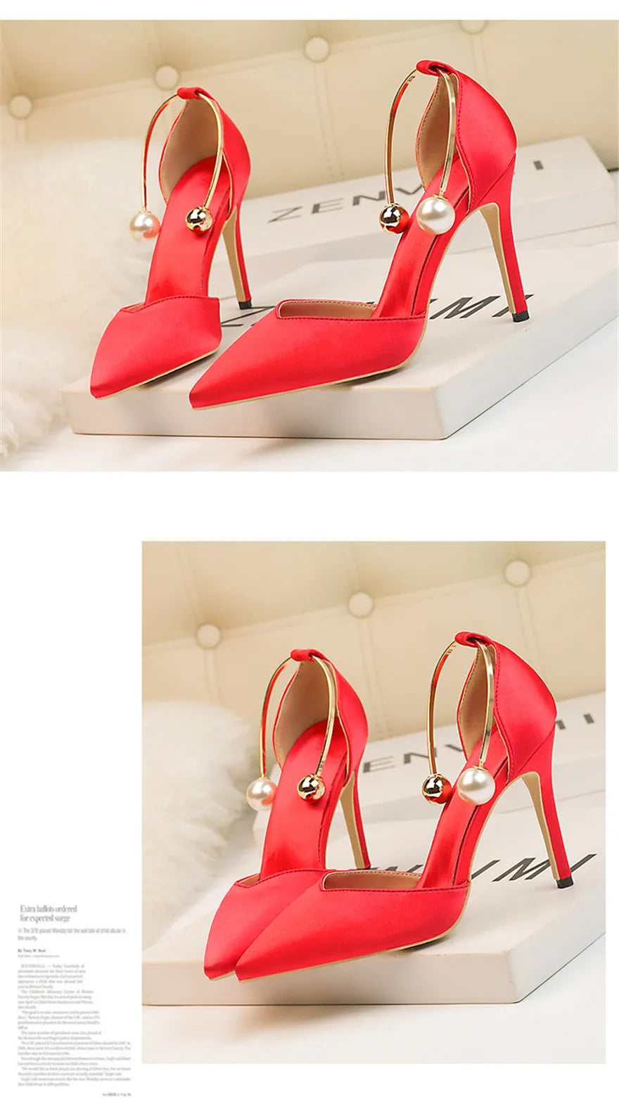 2025 New Elegant Pearl Metal Buckle High Heels Women Sandals Korean Fashion Soft Silk Pointed Ladies Shoes Party Sandals Shallow