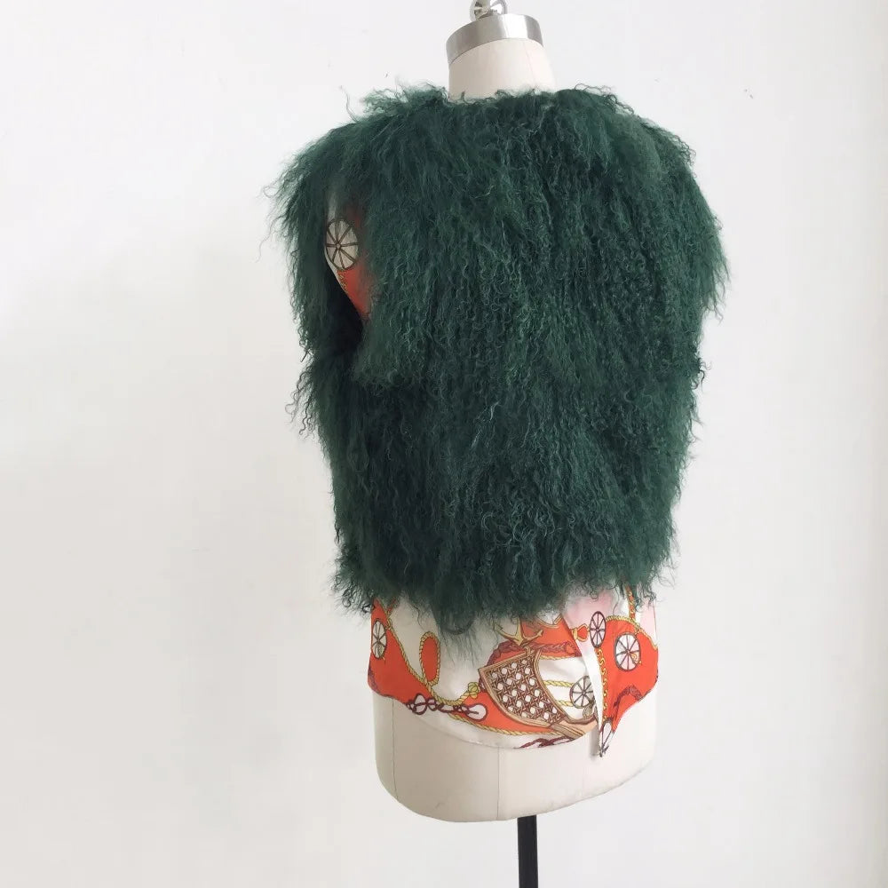 Luxury Long Mongolia Sheep Fur Vest Classical Fashion Trend Design Thick Warm Tan Sheep Fur Jacket Match wsr249