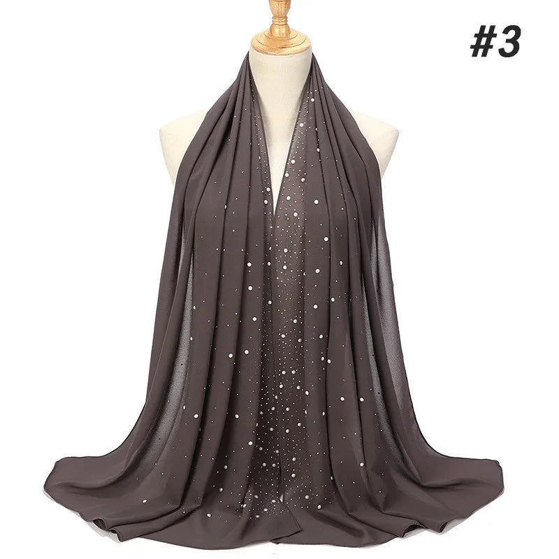 2024 hot sale women plain bubble pearl chiffon scarf Head hijab wrap solid shawls headband foulard femme muslim hijabs stores