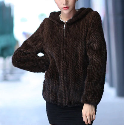 New Mink Fur Coat Women's Long-Sleeve Top Fashion All-Match Mink Knit Jacket Mink Knitted Fur Coat