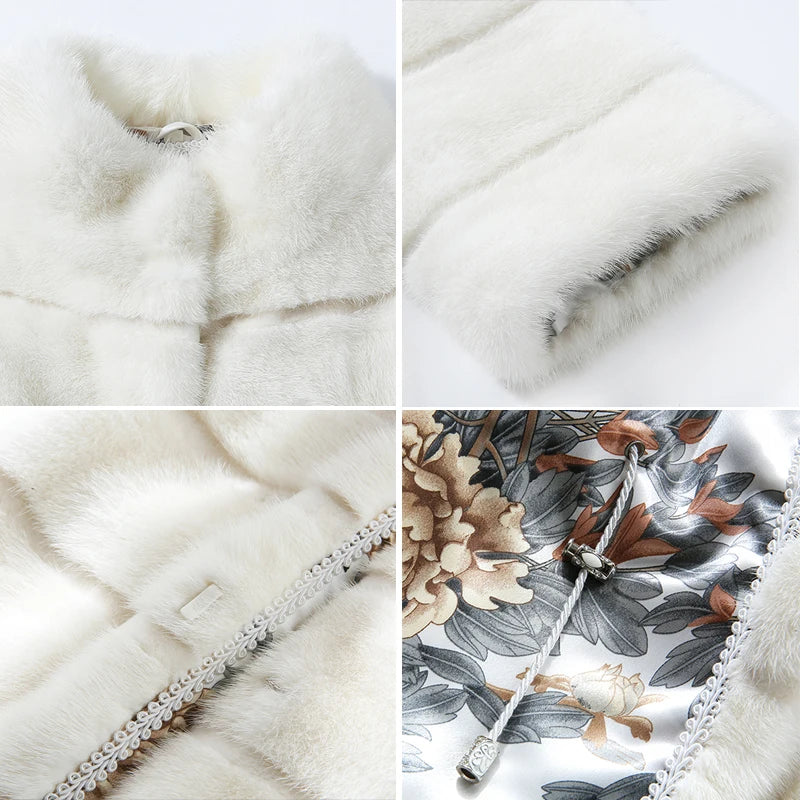 HDHOHR 2026 High Quality Natural Mink Fur Coats Long With Skirt Women Winter Real White Mink Coats Slim Warm Fur Jackets Feamle