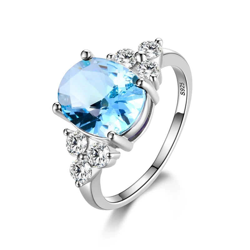 Silver Plated Rings for Woman AAA Oval Olive Zircon Ring Multi-color Gemstone Fashion Luxury Jewelry Wedding Engagement Gift
