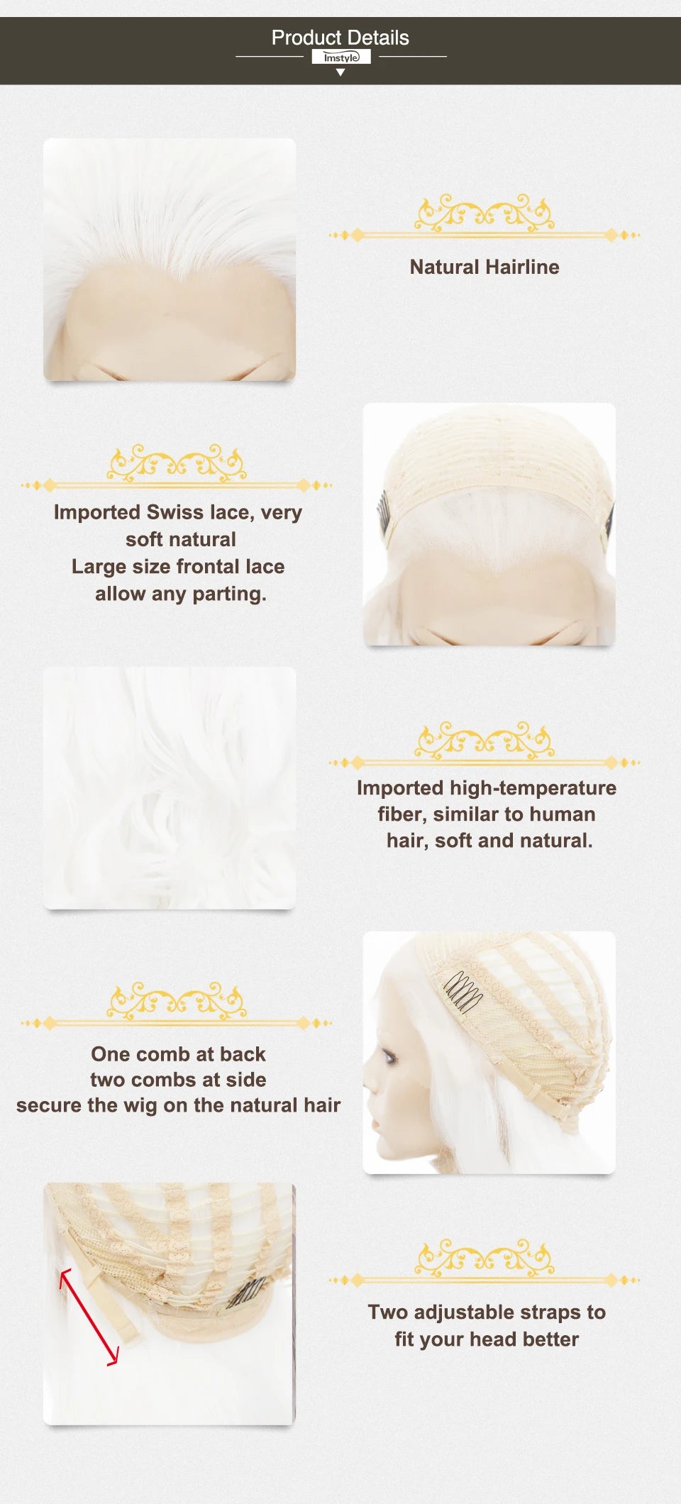 Imstyle White Wigs Synthetic Lace Front Wig Wavy Long Natural Hairline Wig Heat Resistant Fiber Cosplay Wig For Women