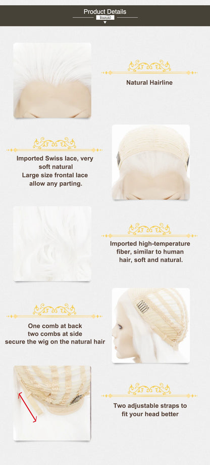 Imstyle White Wigs Synthetic Lace Front Wig Wavy Long Natural Hairline Wig Heat Resistant Fiber Cosplay Wig For Women