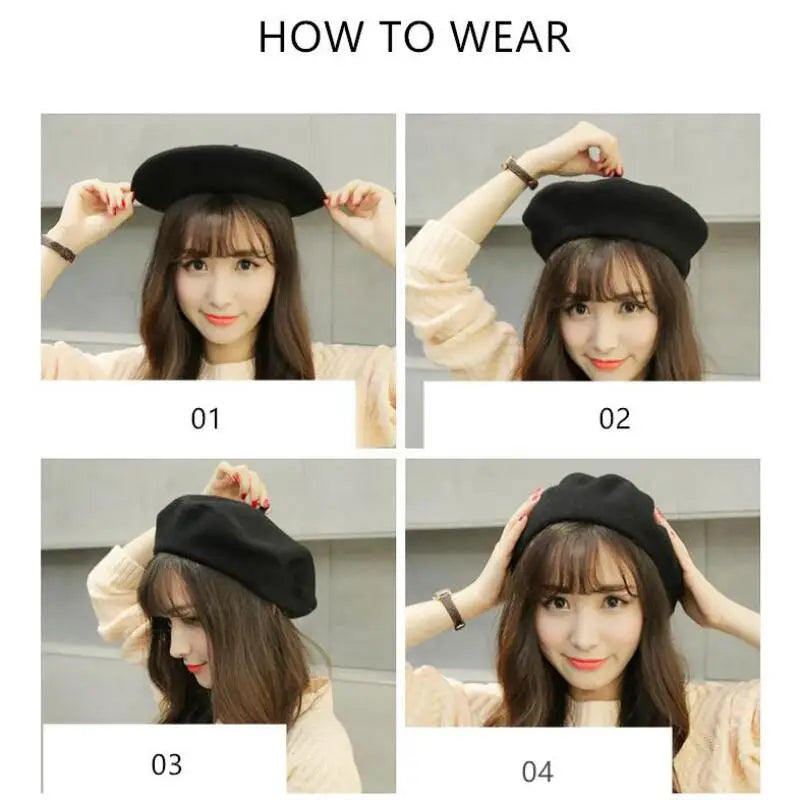 Winter Hats For Women Berets Flat Cap Knit Cashmere Lady Girl Female Painter Solid Soft Adjustable