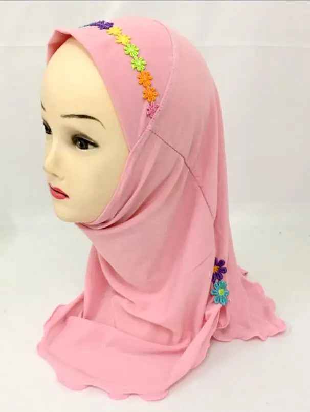 Girls Kids Muslim Beautiful Hijab Islamic Arab Scarf Shawls Flower Pattern