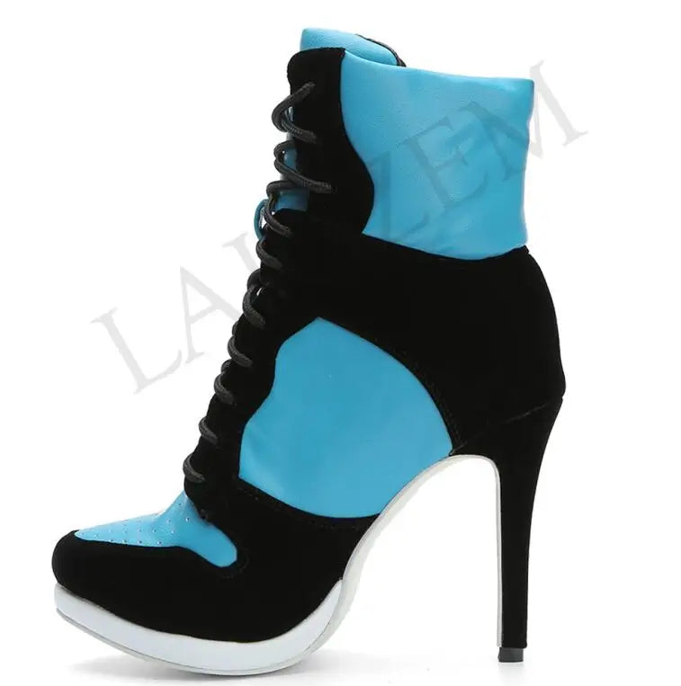 LAIGZEM SUPER Cool Women Ankle Boots Adjustable Lace Up Heel Boots Ladies Shoes Woman Botines Mujer 2020Small Big Size 34-47