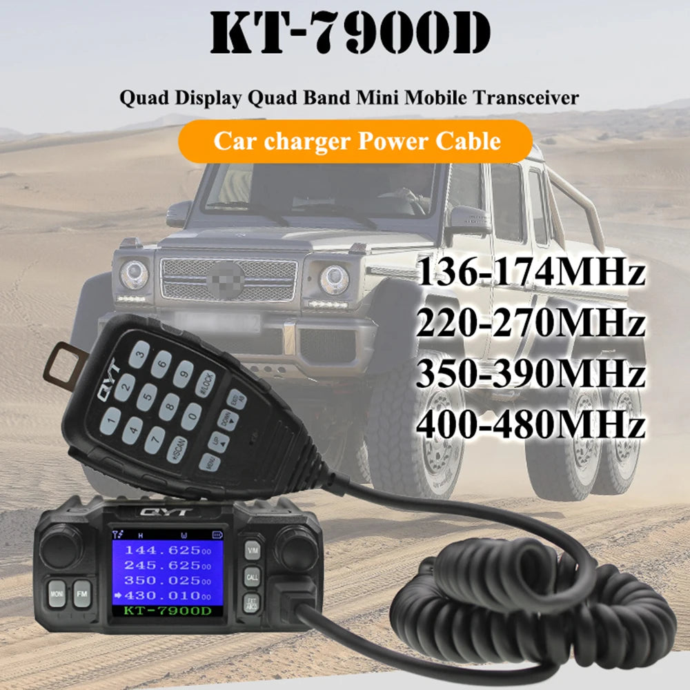 Latest Version Mini Mobile Radio QYT KT-7900D 25W Quad Band 144/220/350/440MHz KT7900D UV transceiver or with Power Supply