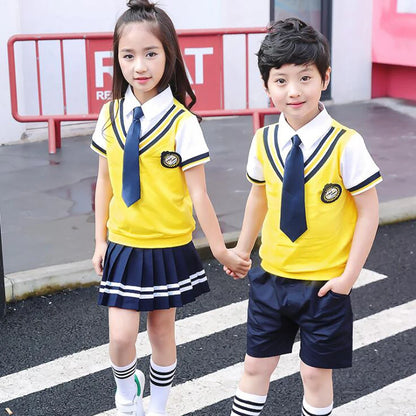 Colors Children Cotton Korean Japanese Student School Uniforms Girls Boys Kid Collar Shirt Top Pleated Skirt Shorts Tie Outfits