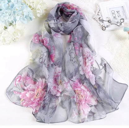 Hot Fashion Summer Chiffon Georgette Scarf Parrot Peony Print Women Foulard Long Shawl&Wrap Bandana Elegant Thin 50*160cm M163