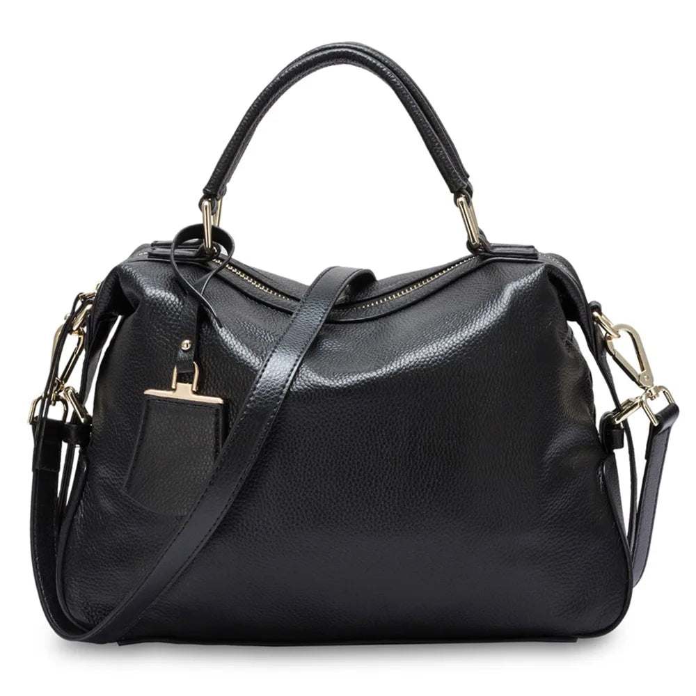 Zency Dark Blue Women Boston Bag 100% Genuine Leather Handbags Female Charm Crossbody Purse Luxury Shoulder Bags For Work Shoppi