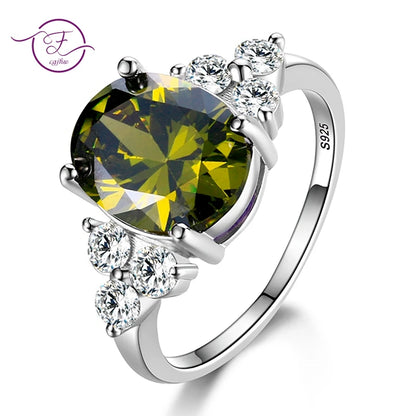 Silver Plated Rings for Woman AAA Oval Olive Zircon Ring Multi-color Gemstone Fashion Luxury Jewelry Wedding Engagement Gift