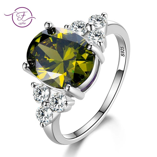 Silver Plated Rings for Woman AAA Oval Olive Zircon Ring Multi-color Gemstone Fashion Luxury Jewelry Wedding Engagement Gift