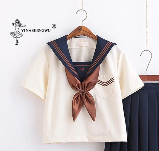 Japanese School Uniforms Anime COS Sailor Suit Jk Uniforms College Middle School Uniform For Girls Students Light Yellow Costume