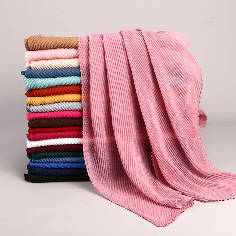 2022 Women Plain Cotton Scarf Head Hijab Wrap Solid Full Cover-up Shawls Foulard Femme Headband Crinkle Muslim Hijabs Store