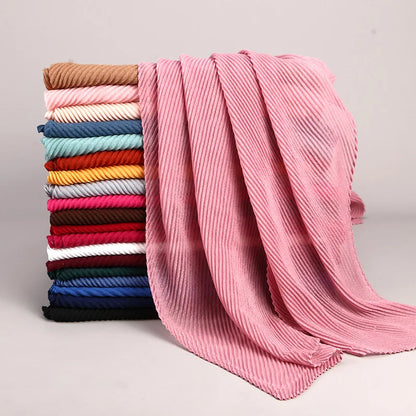 2022 Women Plain Cotton Scarf Head Hijab Wrap Solid Full Cover-up Shawls Foulard Femme Headband Crinkle Muslim Hijabs Store