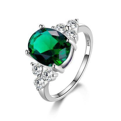 Silver Plated Rings for Woman AAA Oval Olive Zircon Ring Multi-color Gemstone Fashion Luxury Jewelry Wedding Engagement Gift