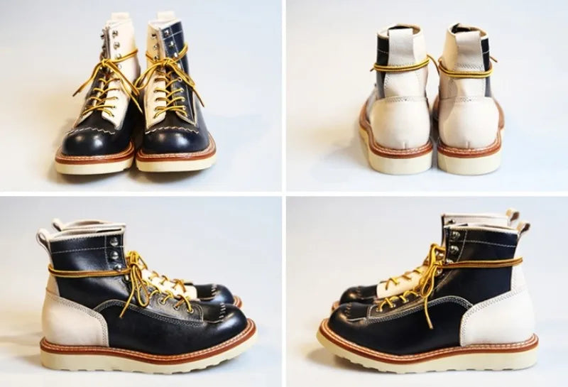 New Japanese Retro Patchwork Genuine Leather  Boots Men Round Toe Lace Up Motorcycle Ankle Boots Casual Men Leather Shoes