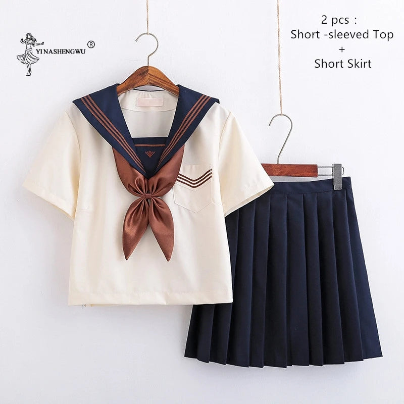Japanese School Uniforms Anime COS Sailor Suit Jk Uniforms College Middle School Uniform For Girls Students Light Yellow Costume
