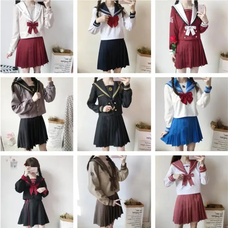 Japanese Orthodox  Girls JK Uniform Skirt Sailor Dress, Long Sleeve Student Suit, Kansai pleated skirt  Academic  set JKN2106