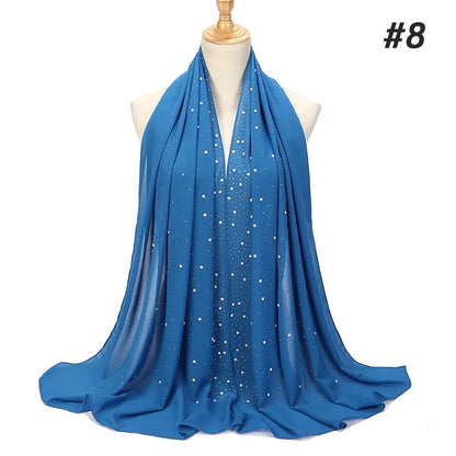 2024 hot sale women plain bubble pearl chiffon scarf Head hijab wrap solid shawls headband foulard femme muslim hijabs stores