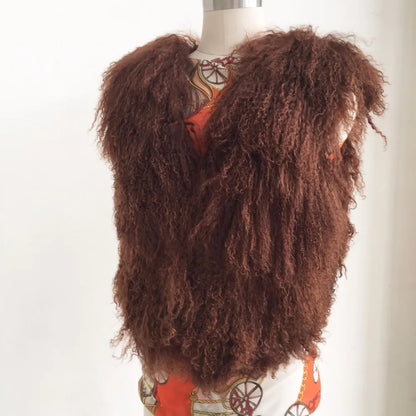 Luxury Long Mongolia Sheep Fur Vest Classical Fashion Trend Design Thick Warm Tan Sheep Fur Jacket Match wsr249