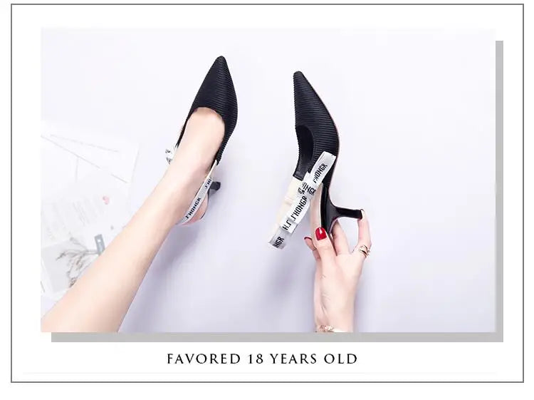 Sandals Women Luxury Striped Fabric Strange Heel Designer Sandals Back Strap Butterfly-Knot Elastic Band Pumps Party Shoes Woman