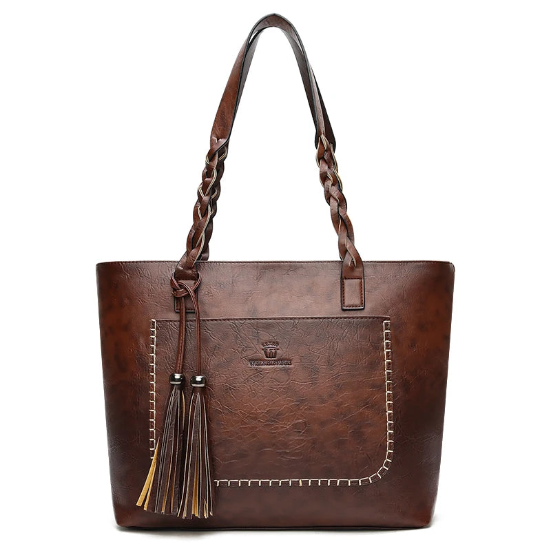 Women Messenger Bags Leather Daily Luxury Tassel Leather Handbags Female Designer Bag Vintage Big Tote Shoulder Bag High Quality