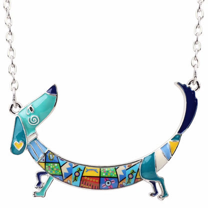 Bonsny Statement Maxi Metal Chain Enamel Pet Choker Dachshund Dog Necklace PendantCollar 2017 New Animal Jewelry For Women Girl