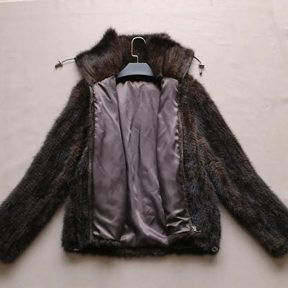Mink Hair Knitted Fur Coat Mink Clothes Fur Women's Fashion Lapel Coat Jacket Winter Fur Jacket