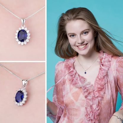 JewelryPalace Princess Diana Created Blue Sapphire Ruby Simulated Emerald 925 Sterling Silver Pendant Necklace for WomenNo Chain