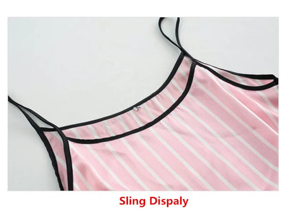 Women's Plus Size 7 Piece Soft Smooth Rayon Pajama Set, V-Neck Loungewear, Pink Striped Sleepwear