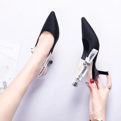 Sandals Women Luxury Striped Fabric Strange Heel Designer Sandals Back Strap Butterfly-Knot Elastic Band Pumps Party Shoes Woman
