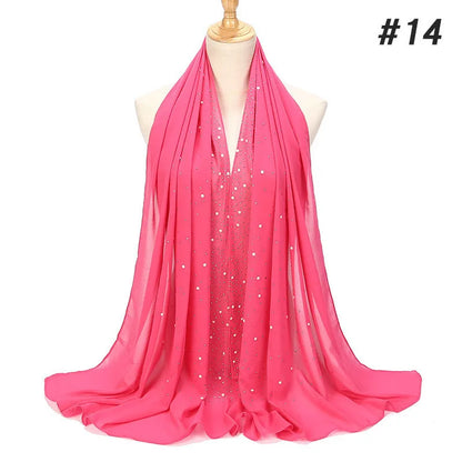 2024 hot sale women plain bubble pearl chiffon scarf Head hijab wrap solid shawls headband foulard femme muslim hijabs stores