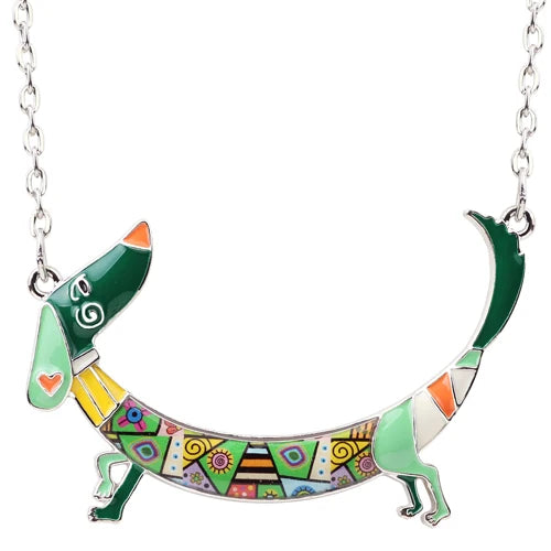 Bonsny Statement Maxi Metal Chain Enamel Pet Choker Dachshund Dog Necklace PendantCollar 2017 New Animal Jewelry For Women Girl
