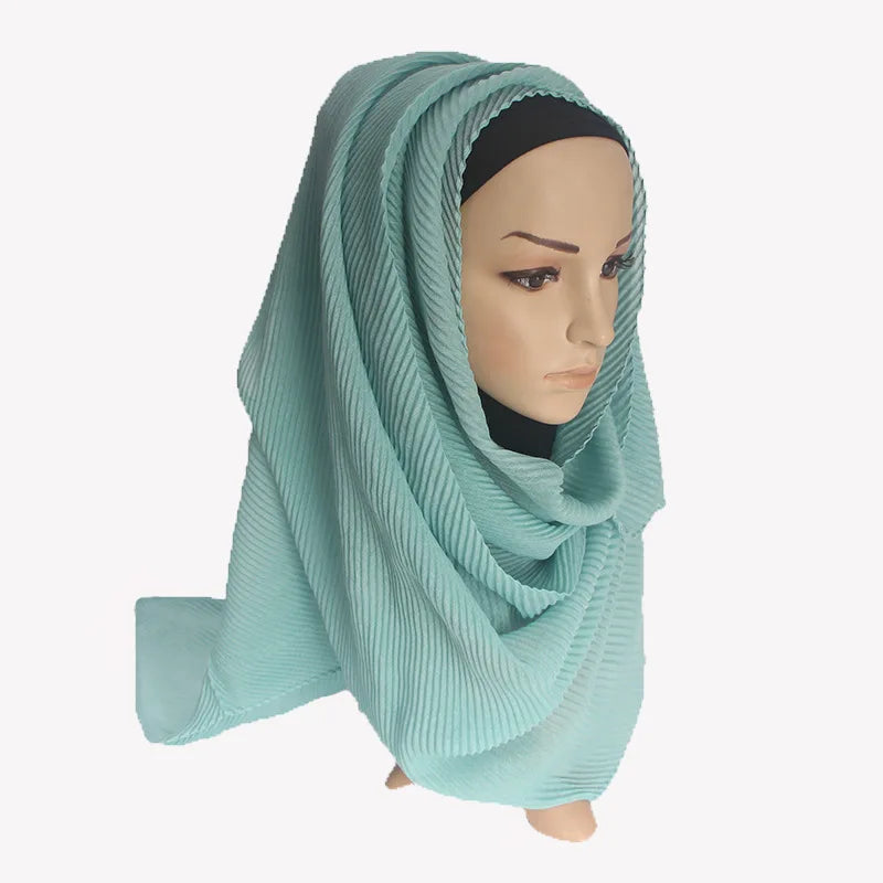 2022 Women Plain Cotton Scarf Head Hijab Wrap Solid Full Cover-up Shawls Foulard Femme Headband Crinkle Muslim Hijabs Store